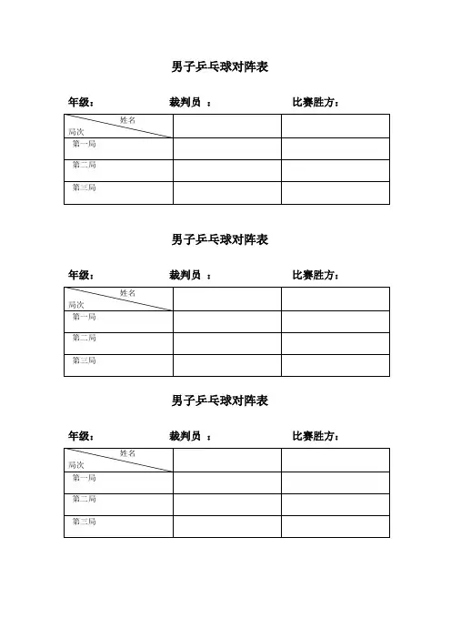 男子乒乓球对阵表