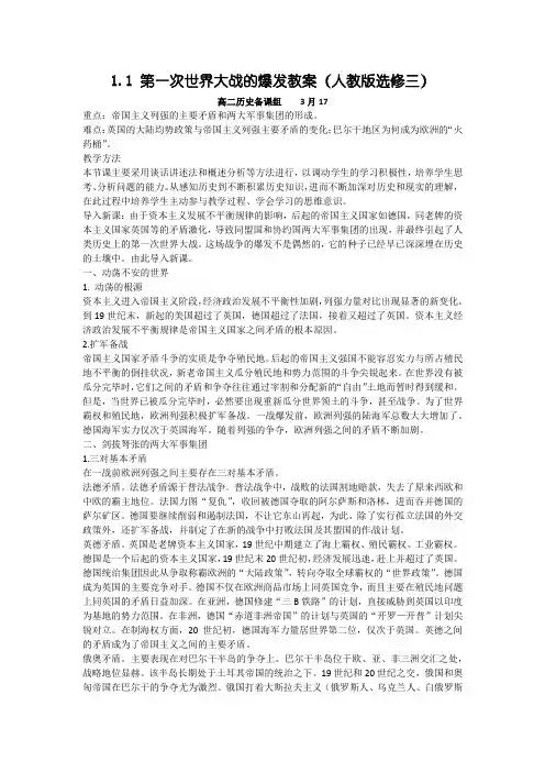 1.1 第一次世界大战的爆发教案