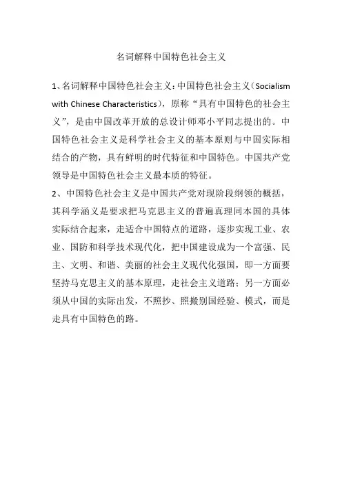 名词解释中国特色社会主义