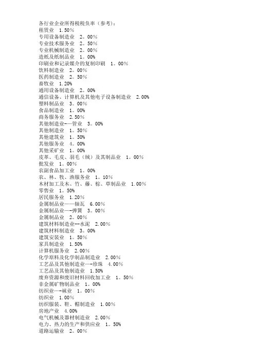 各行业企业所得税税负率