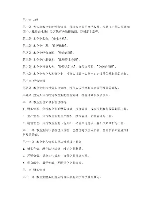 自然人独资章程_模板