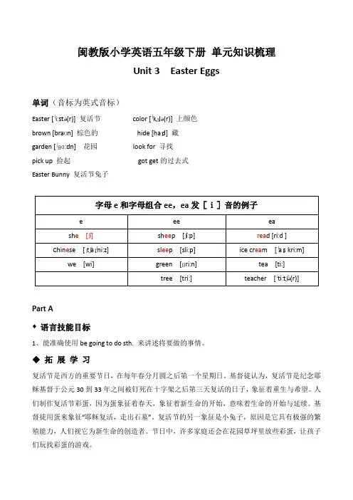 闽教版小学英语五下Unit 3单元知识点梳理