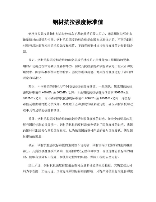 钢材抗拉强度标准值