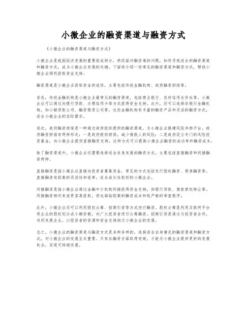 小微企业的融资渠道与融资方式