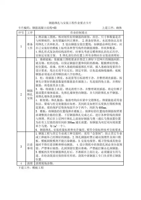 钢筋绑扎与安装工程作业要点卡片