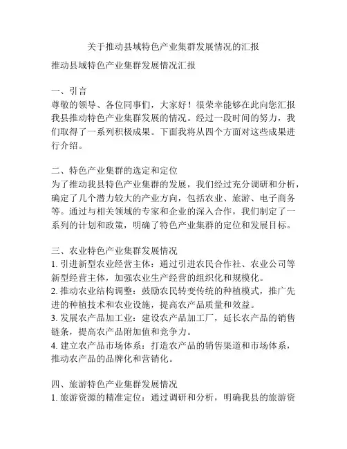 关于推动县域特色产业集群发展情况的汇报
