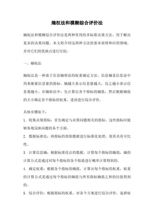 熵权法和模糊综合评价法