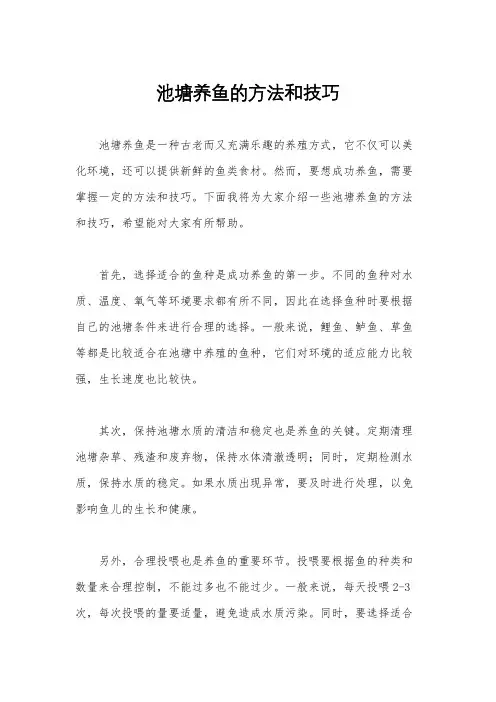 池塘养鱼的方法和技巧