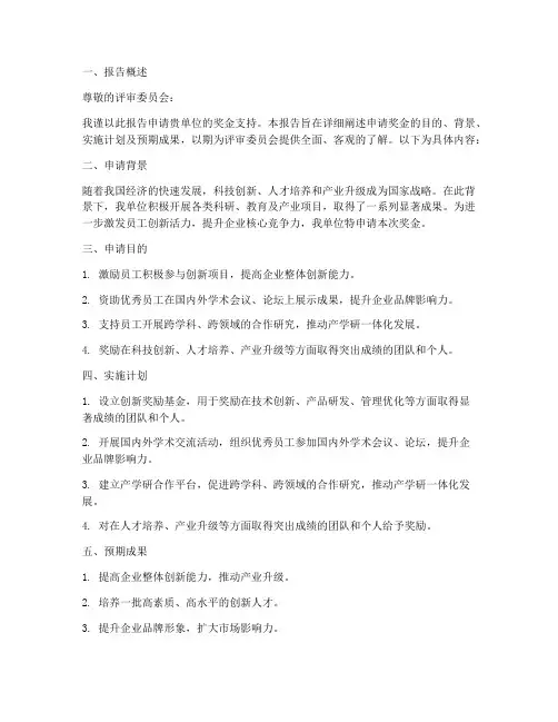 奖金申请报告