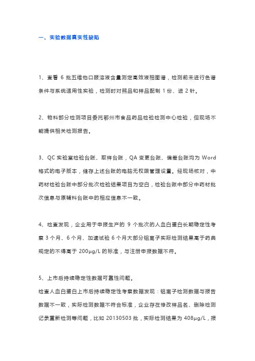 GMP飞检实验室缺陷汇总
