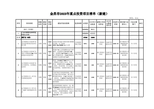 甘肃省金昌市2023年重点投资项目清单(新建)