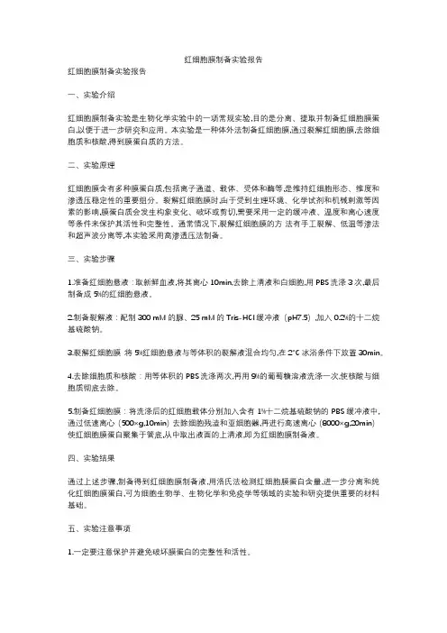 红细胞膜制备实验报告