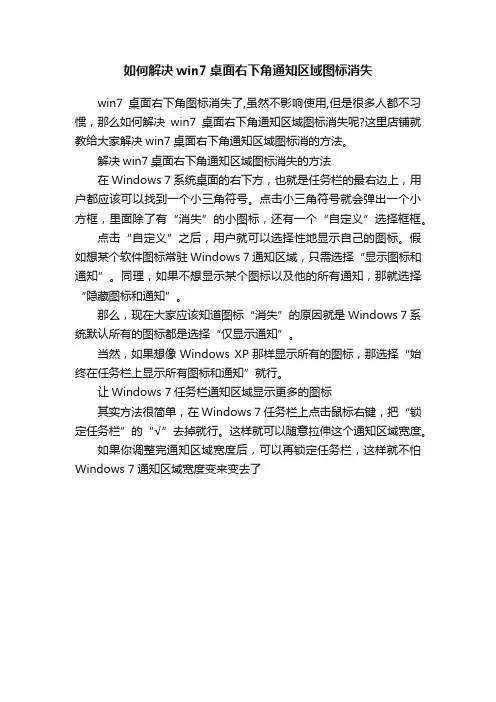 如何解决win7桌面右下角通知区域图标消失