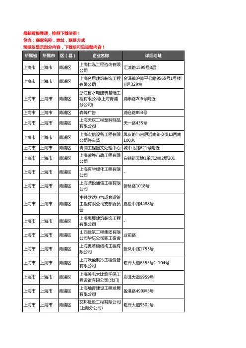 新版上海市上海市青浦区建筑工程企业公司商家户名录单联系方式地址大全725家