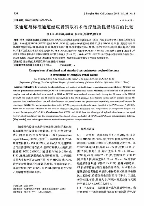 微通道与标准通道经皮肾镜取石术治疗复杂性肾结石的比较