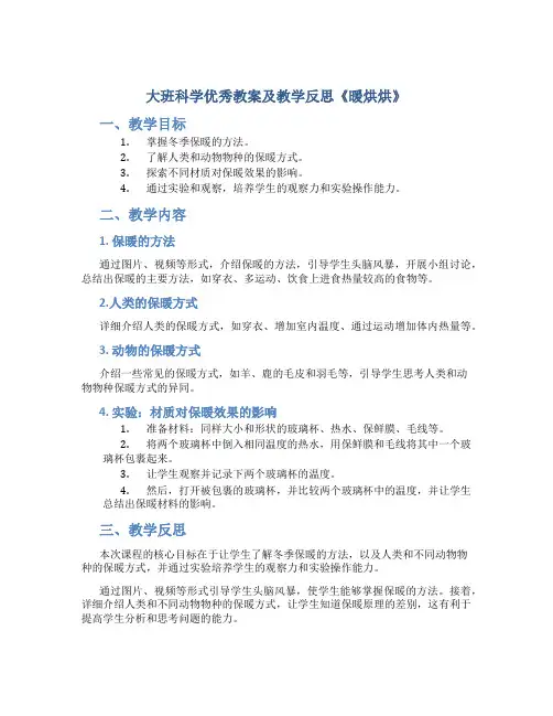 大班科学优秀教案及教学反思《暖烘烘》