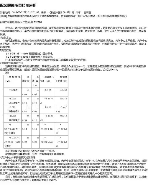 配装眼镜质量检测应用