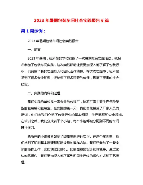 2023年暑期包装车间社会实践报告6篇