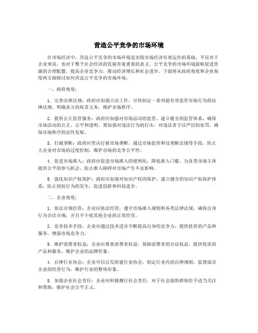 营造公平竞争的市场环境
