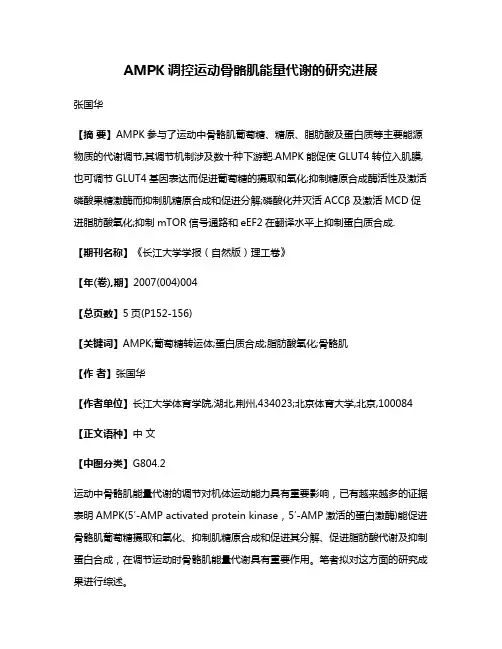 AMPK调控运动骨骼肌能量代谢的研究进展