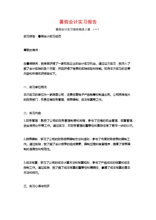 暑假会计实习报告3篇