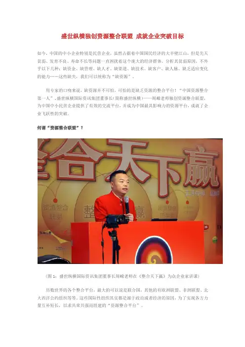 盛世纵横独创资源整合联盟 成就企业突破目标