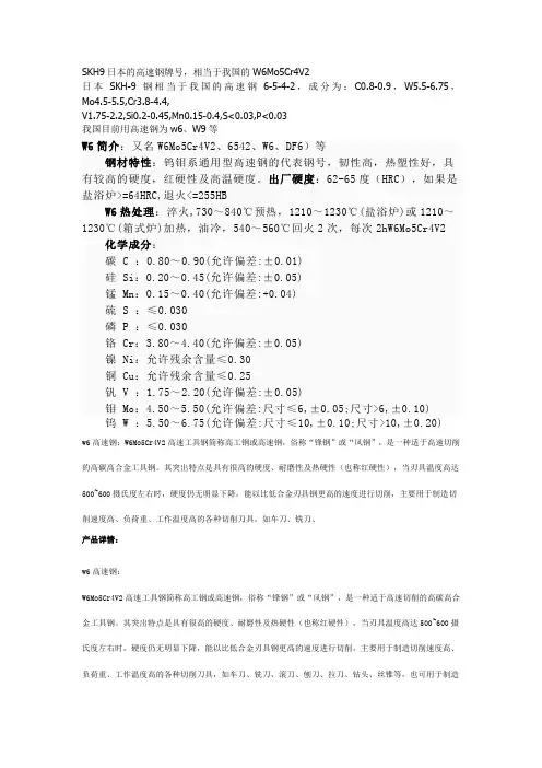 SKH9日本的高速钢牌号