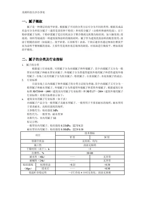 腻子行业标准、配方、常见问题