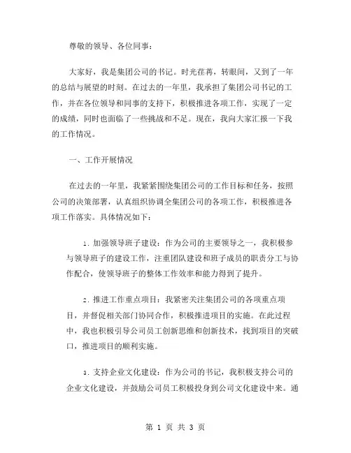 集团公司书记个人工作述职报告