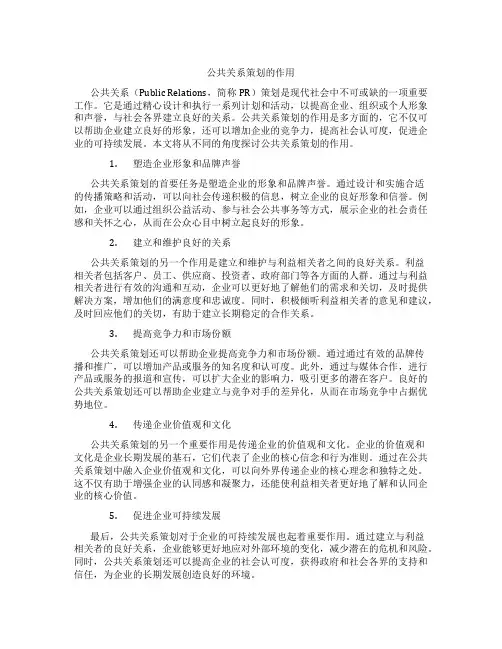 公共关系策划的作用