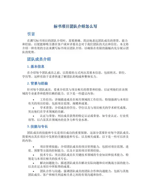 标书项目团队介绍怎么写