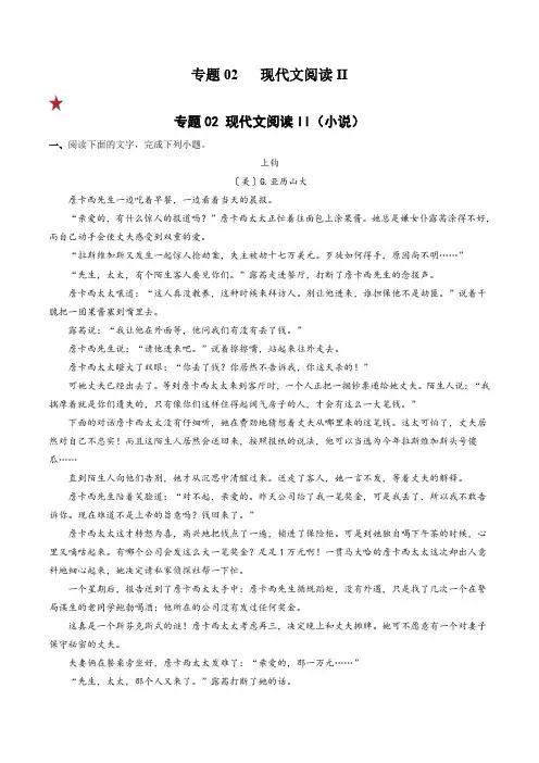 2024年高考语文一轮复习讲练测专题二 文学类文本阅读小说专题02   现代文阅读II(解析版)