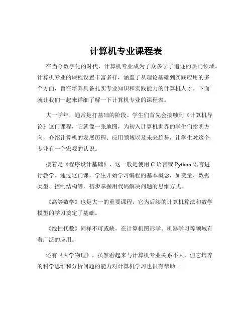 计算机专业课程表
