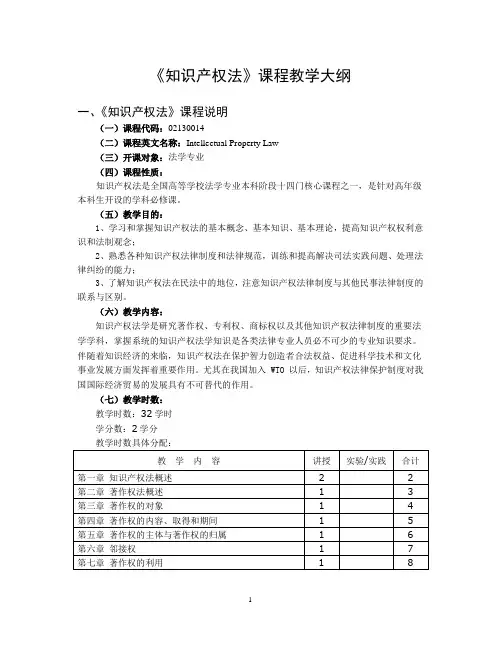 知识产权法课程教学大纲