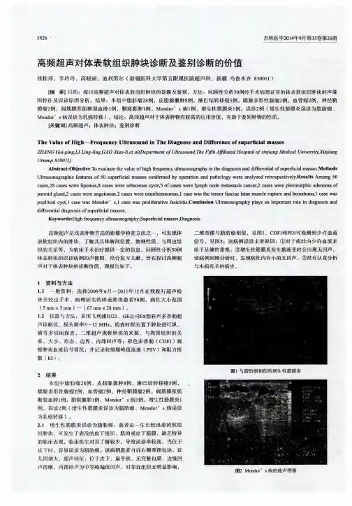 高频超声对体表软组织肿块诊断及鉴别诊断的价值