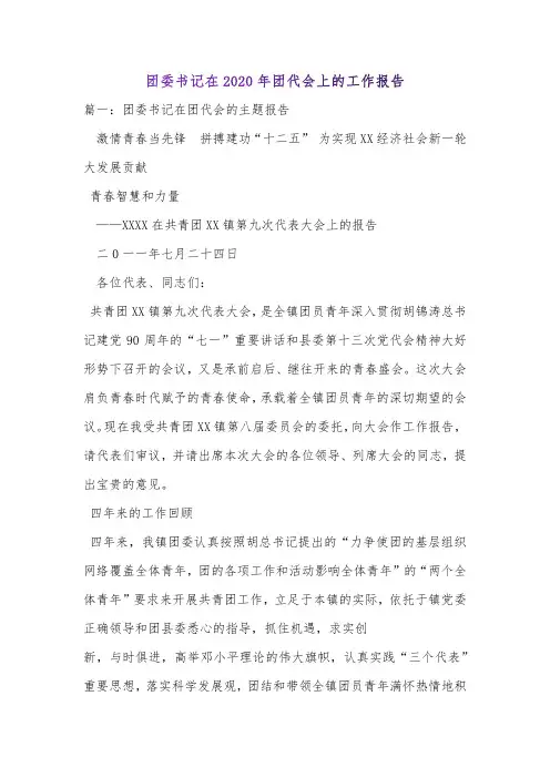 团委书记在2020年团代会上的工作报告