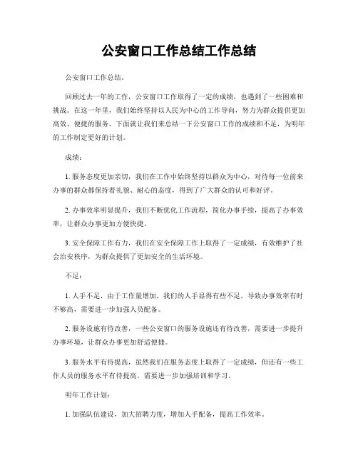 公安窗口工作总结工作总结
