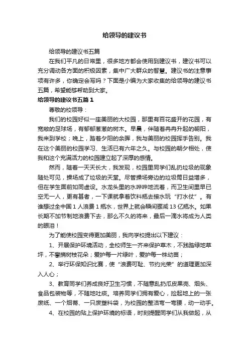 给领导的建议书五篇