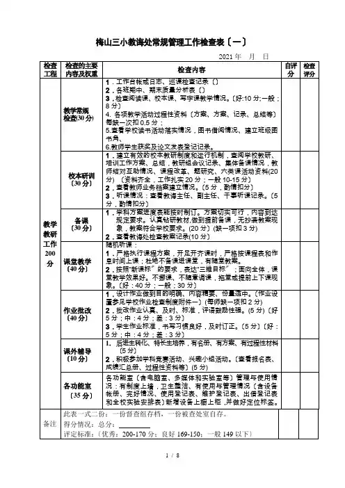 学校常规管理工作检查表