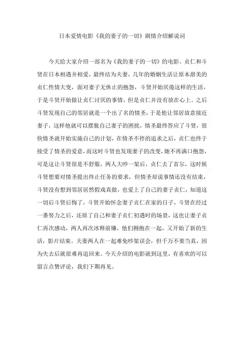 日本爱情电影《我的妻子的一切》剧情介绍解说词