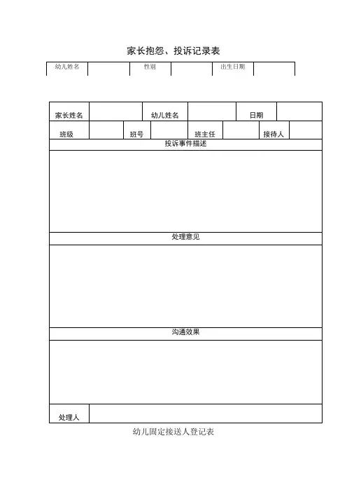 幼儿园家校联系表格：家长抱怨、投诉记录表