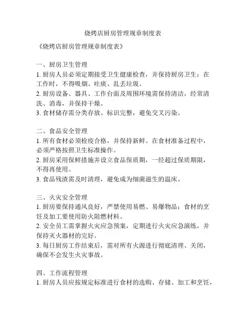 烧烤店厨房管理规章制度表