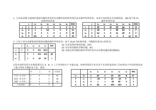管理运筹学期中考试题