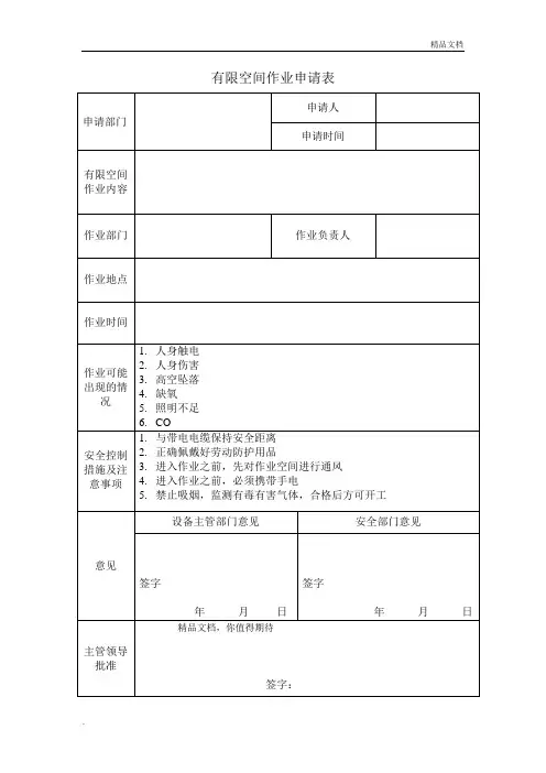 有限空间作业申请表
