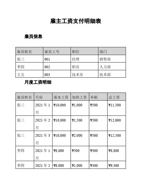 雇主工资支付明细表