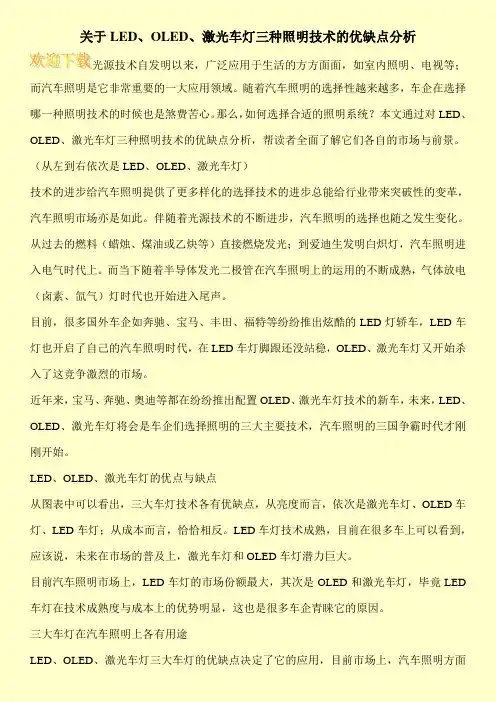 关于LED、OLED、激光车灯三种照明技术的优缺点分析