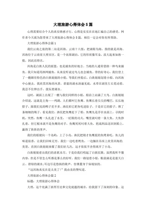 大理旅游心得体会5篇
