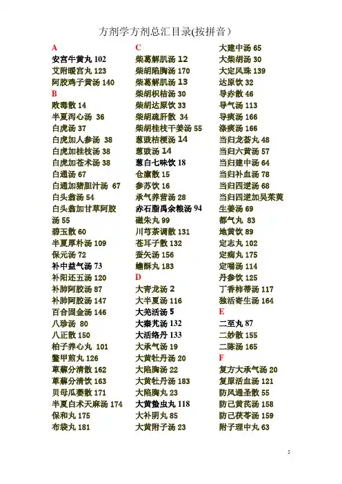 方剂学方剂总汇目录(按拼音)