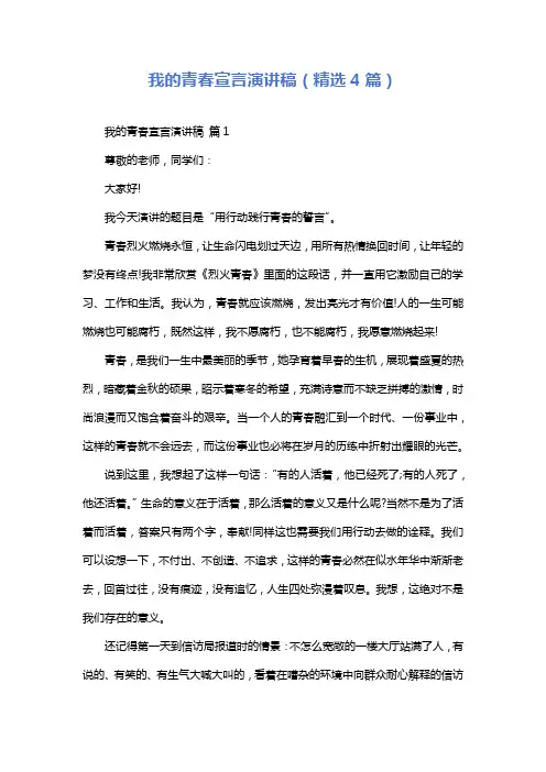 我的青春宣言演讲稿(精选4篇)