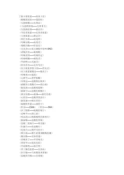 常用药品商品名与通用名对照